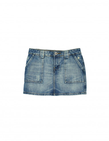 ◇LENINA◇ LIND denim 2 pocket mini skirt_indigo blue denim 2-in-1 Allover Logo Jacquard Regular Fit Denim Skirt – EVISU