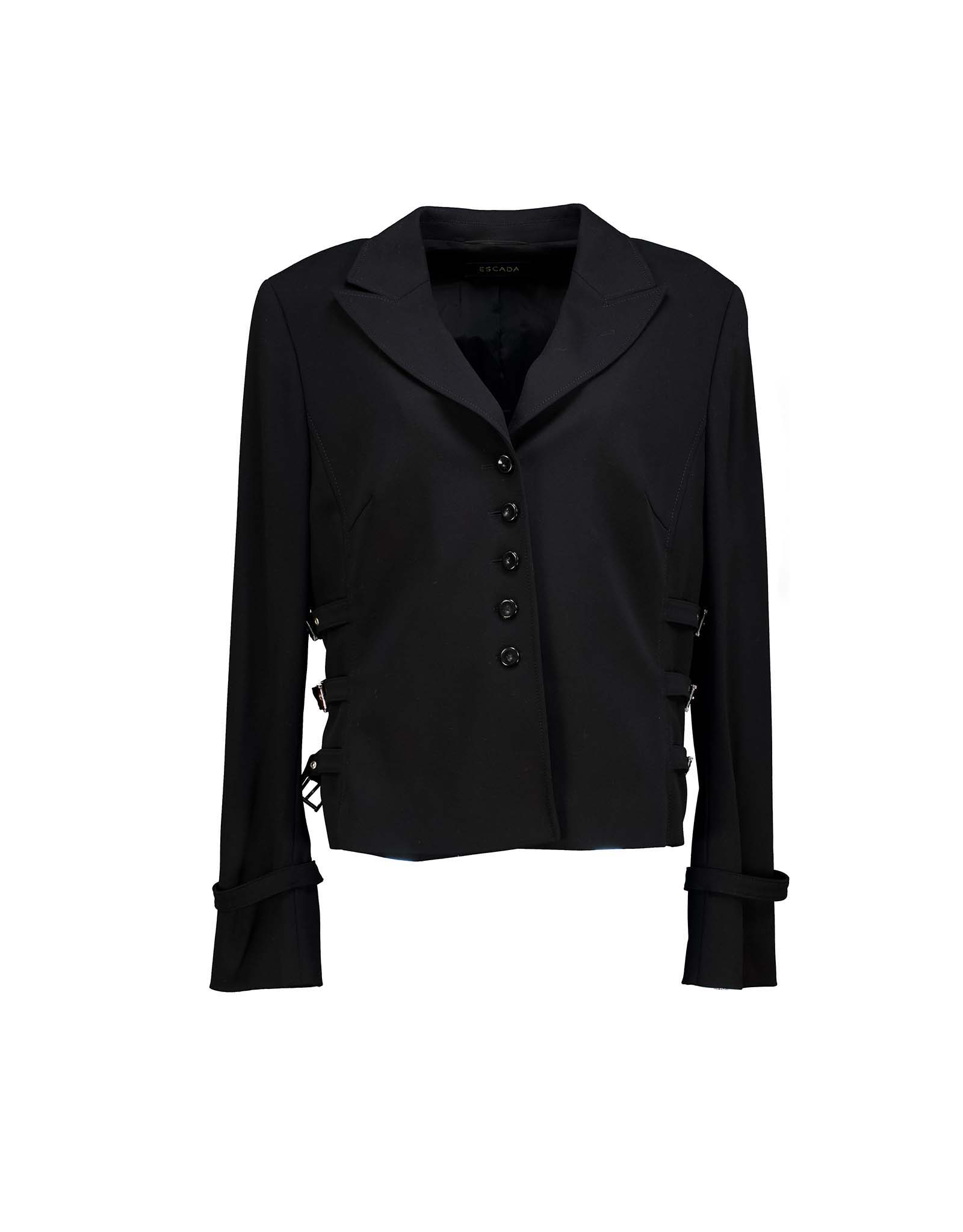 ESCADA - 【訳あり美品】ESCADA 高級ヴァージンウール 紺ブレ ダブルジャケット 星釦 Large 80s Escada Black Star Bomber Jacket – Flying Apple Vintage
