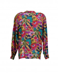 トップス Vintage black pink flower silk blouse Vintage women's silk blouse