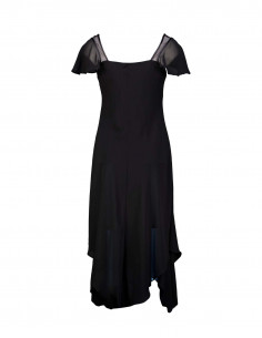 evan picone black dress 1990s Vintage Black Asymmetrical Midi Dress by Evan-Picone, Small to M   Leslie Courreges