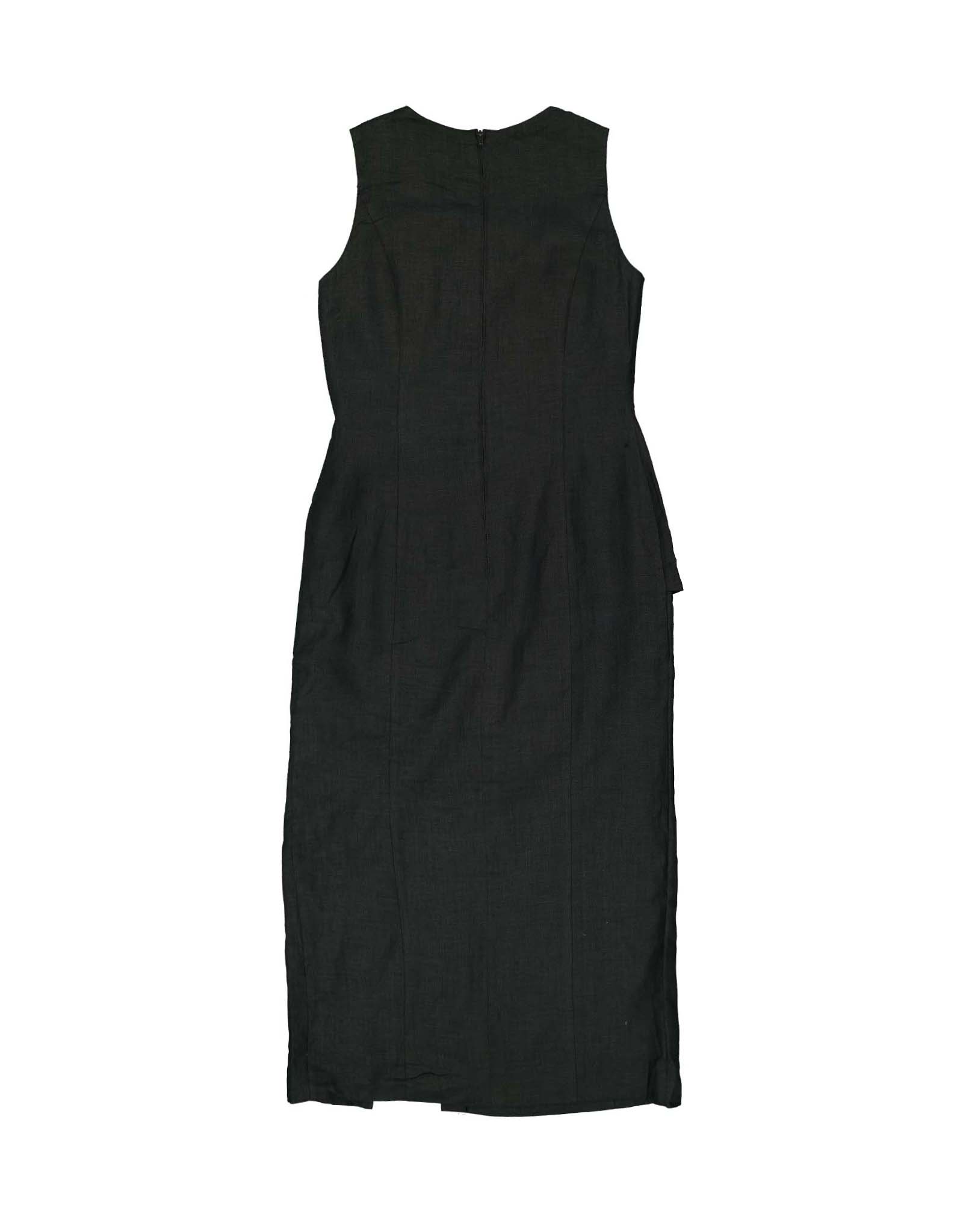 Vintage women's 90's black linen dress