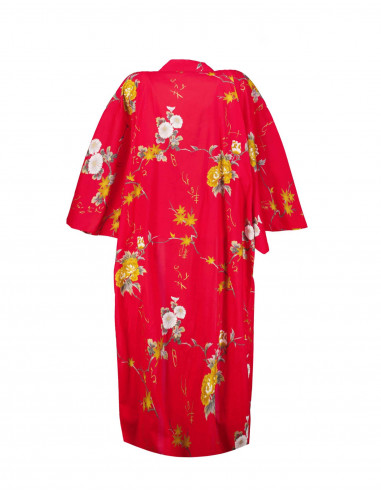 Ichi Ban vintage women's 90's red floral cotton dressing gown