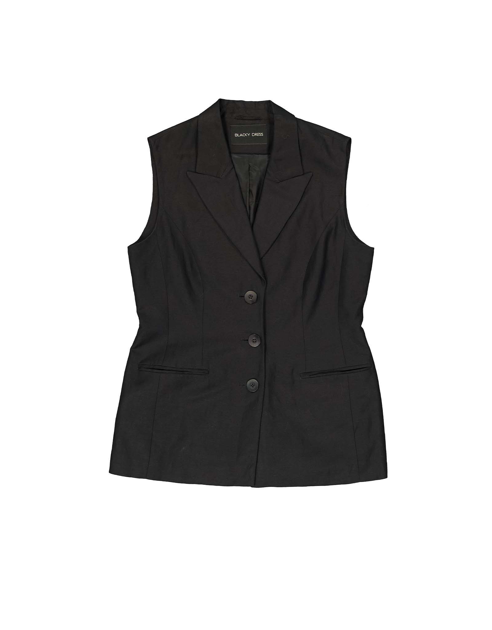 Blacky Dress vintage women's black linen blend tailored vest