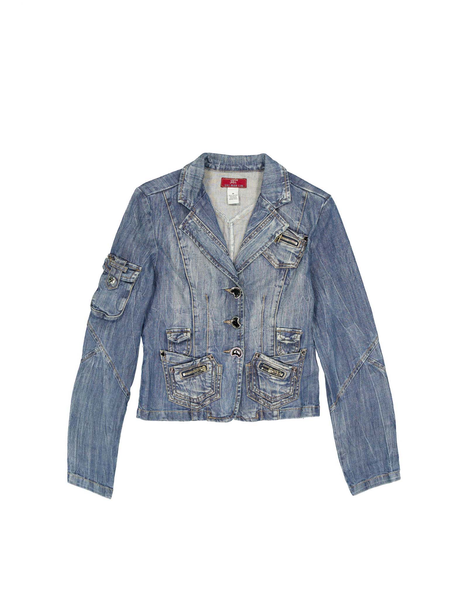 Shi Man Lin vintage women's 00's blue cotton Y2K denim jacket