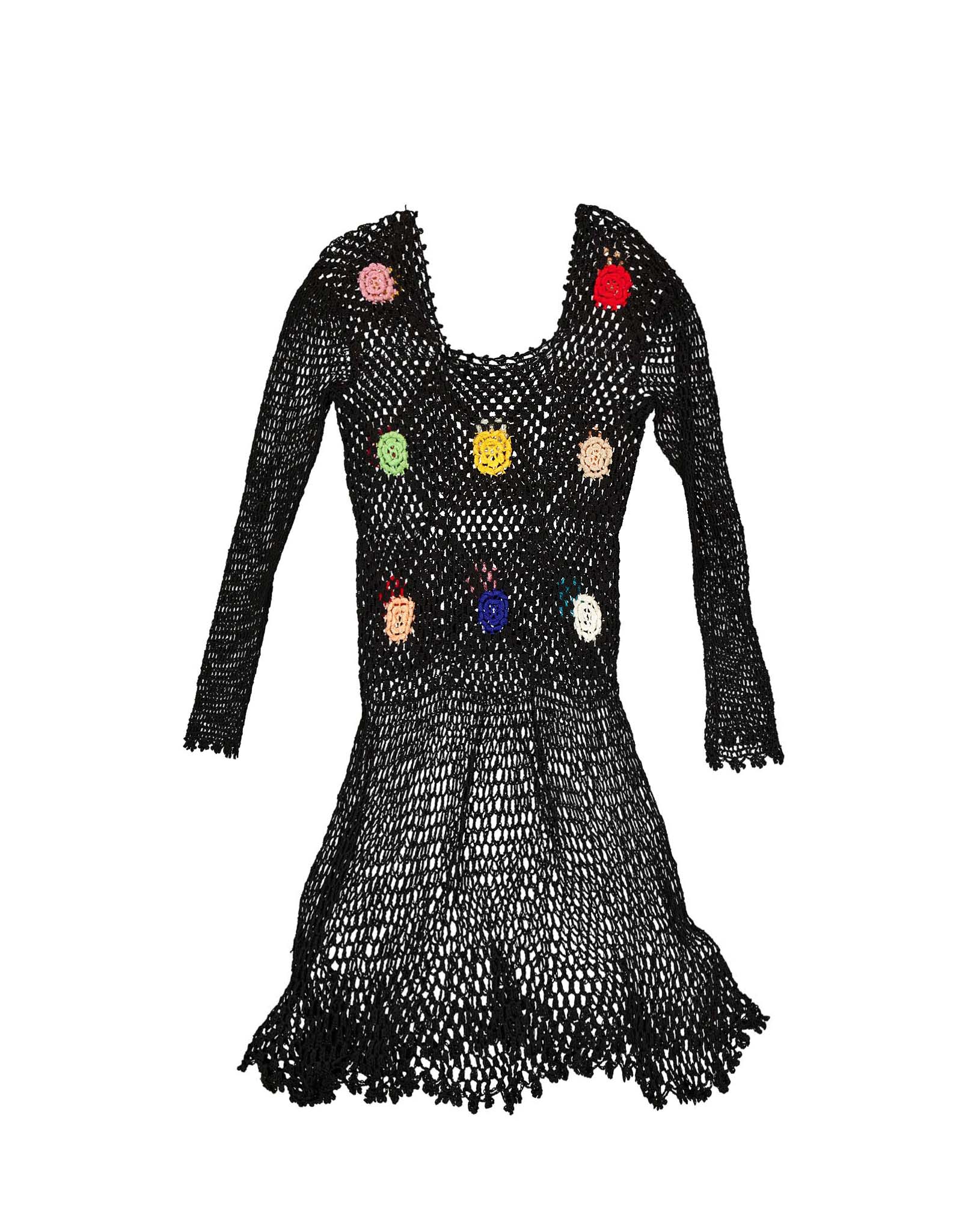 Vintage women's 00's black floral knitted dress