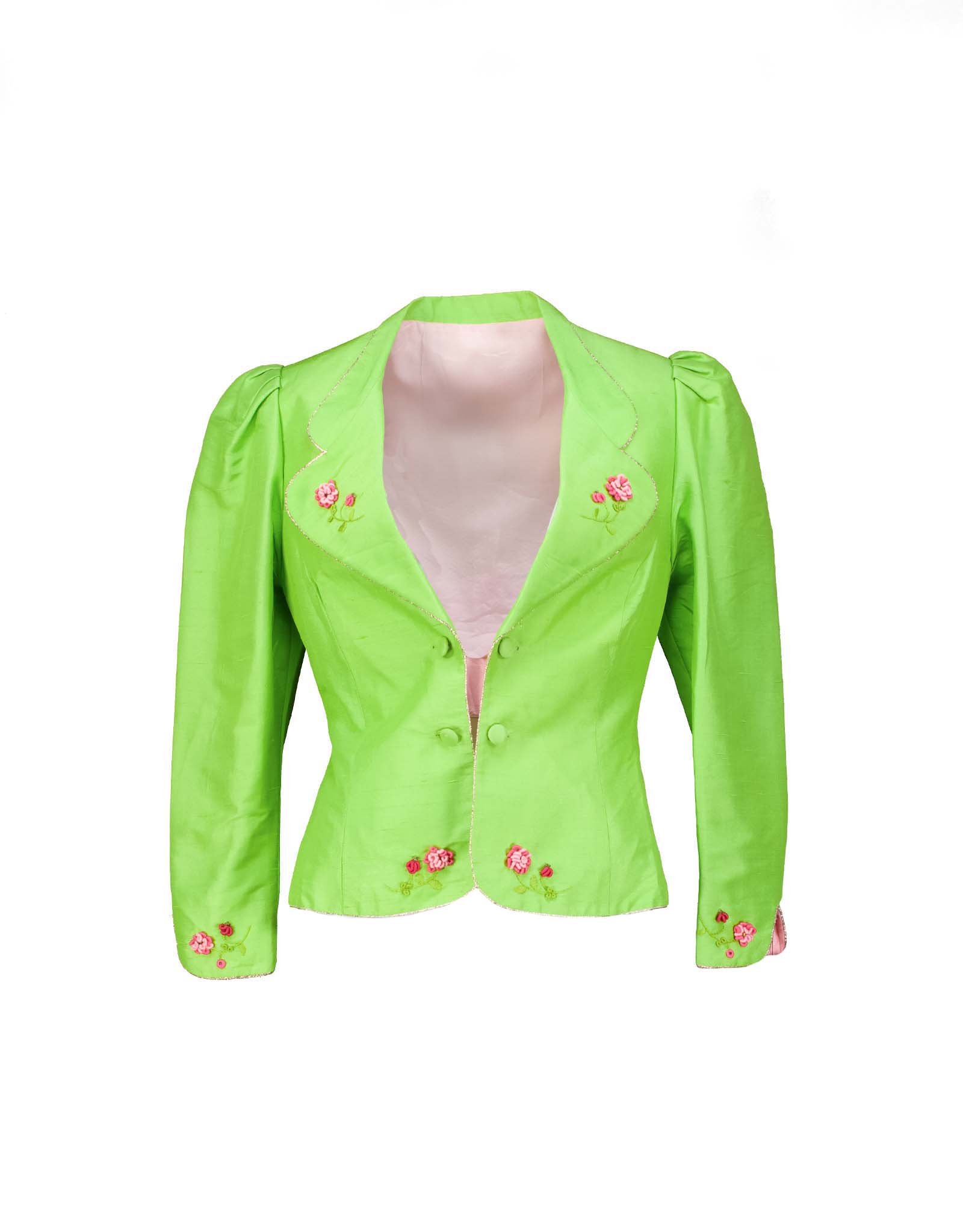 Vintage women's 00's green embroidered tailored jacket