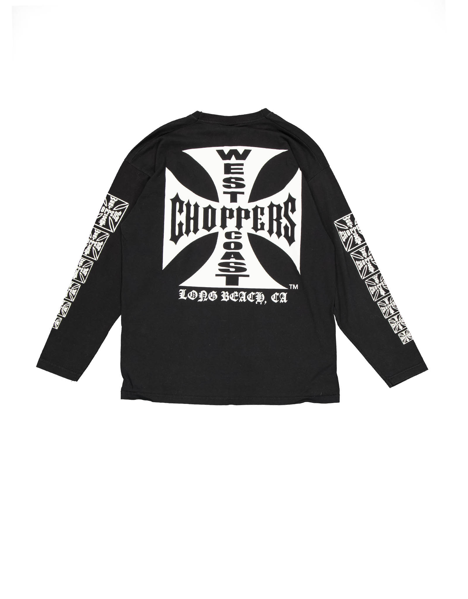 West Coast Choppers vintage men's 00's black print cotton goth top