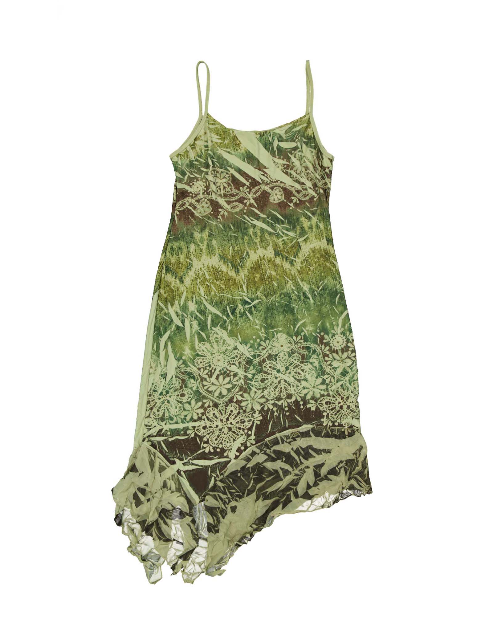 Vintage women's 00's green floral Y2K dress
