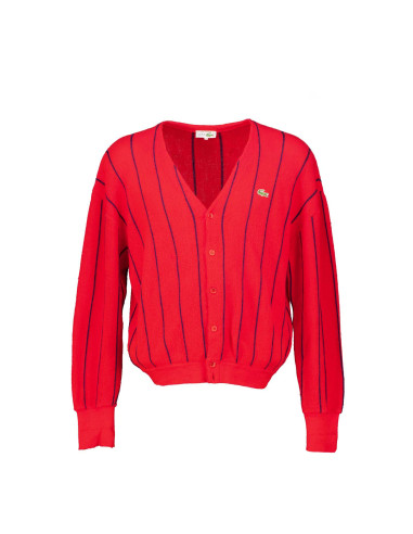 Chemise Lacoste vintage men's 90's red pinstripe wool cardigan